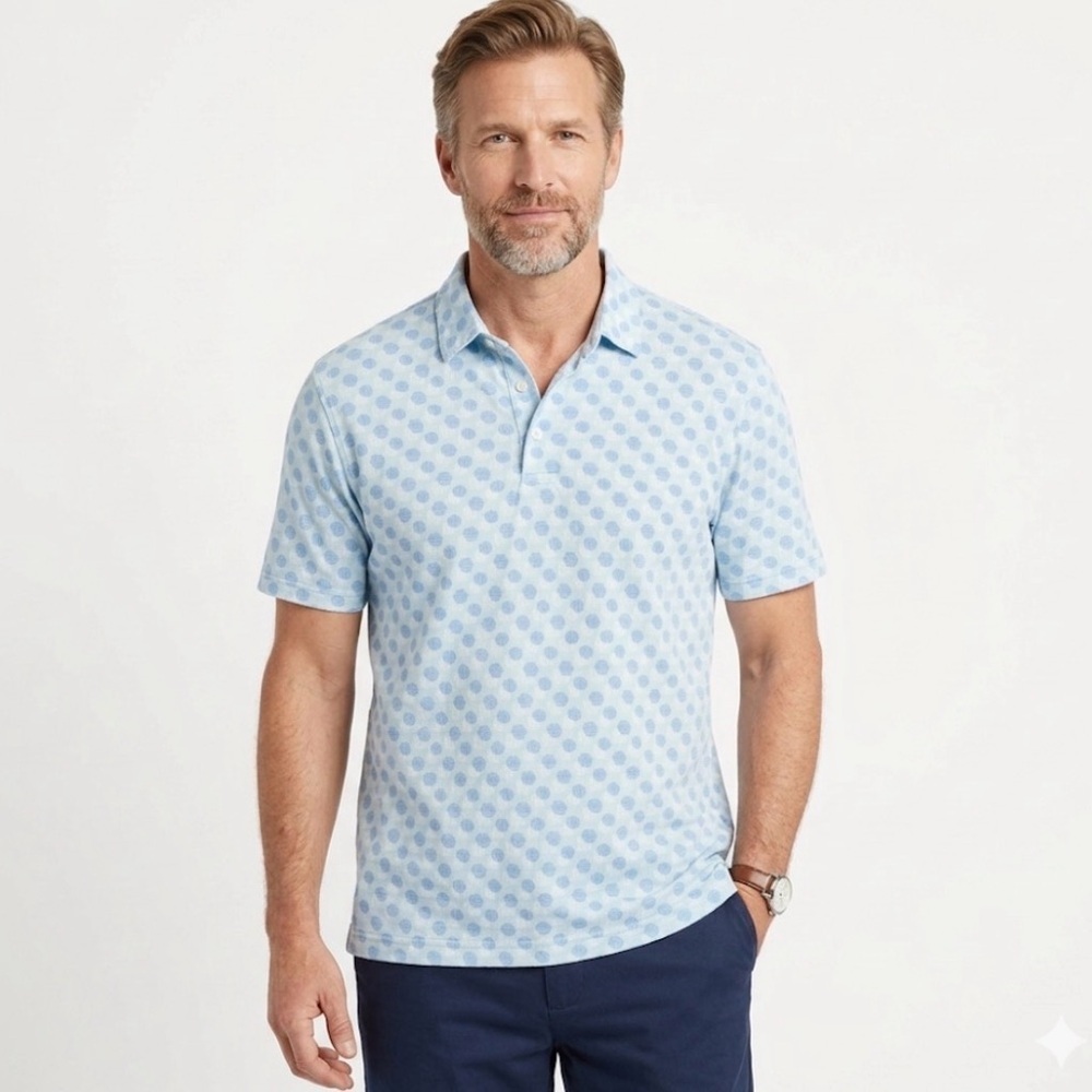 Jos. A. Bank Men’s Traveler Print Golf Polo Powder Blue Shirt